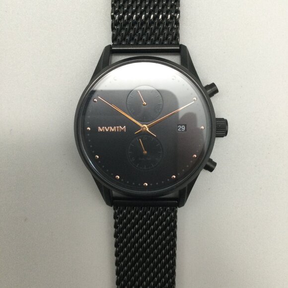 MVMT Voyager Chronograph Watch Men 42mm Black Date Mesh Band BOX New Battery - Picture 7 of 15